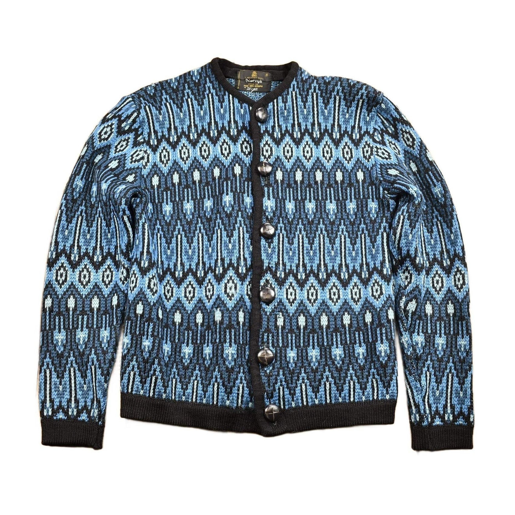 Vintage 1980s Norvyk Pure Wool Cardigan Sweater Diamond Pattern Women's S from propervintagecanada