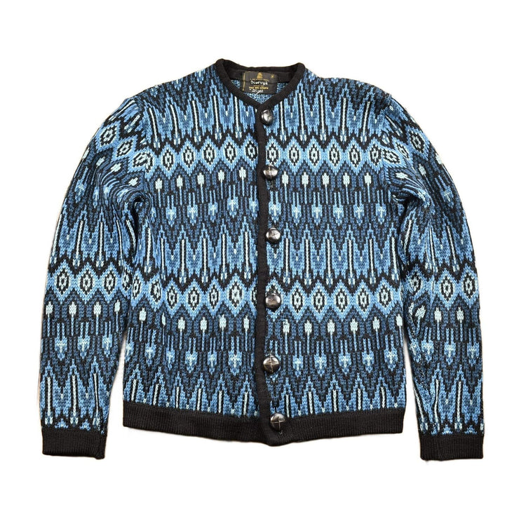 Vintage 1980s Norvyk Pure Wool Cardigan Sweater Diamond Pattern Women's S from propervintagecanada