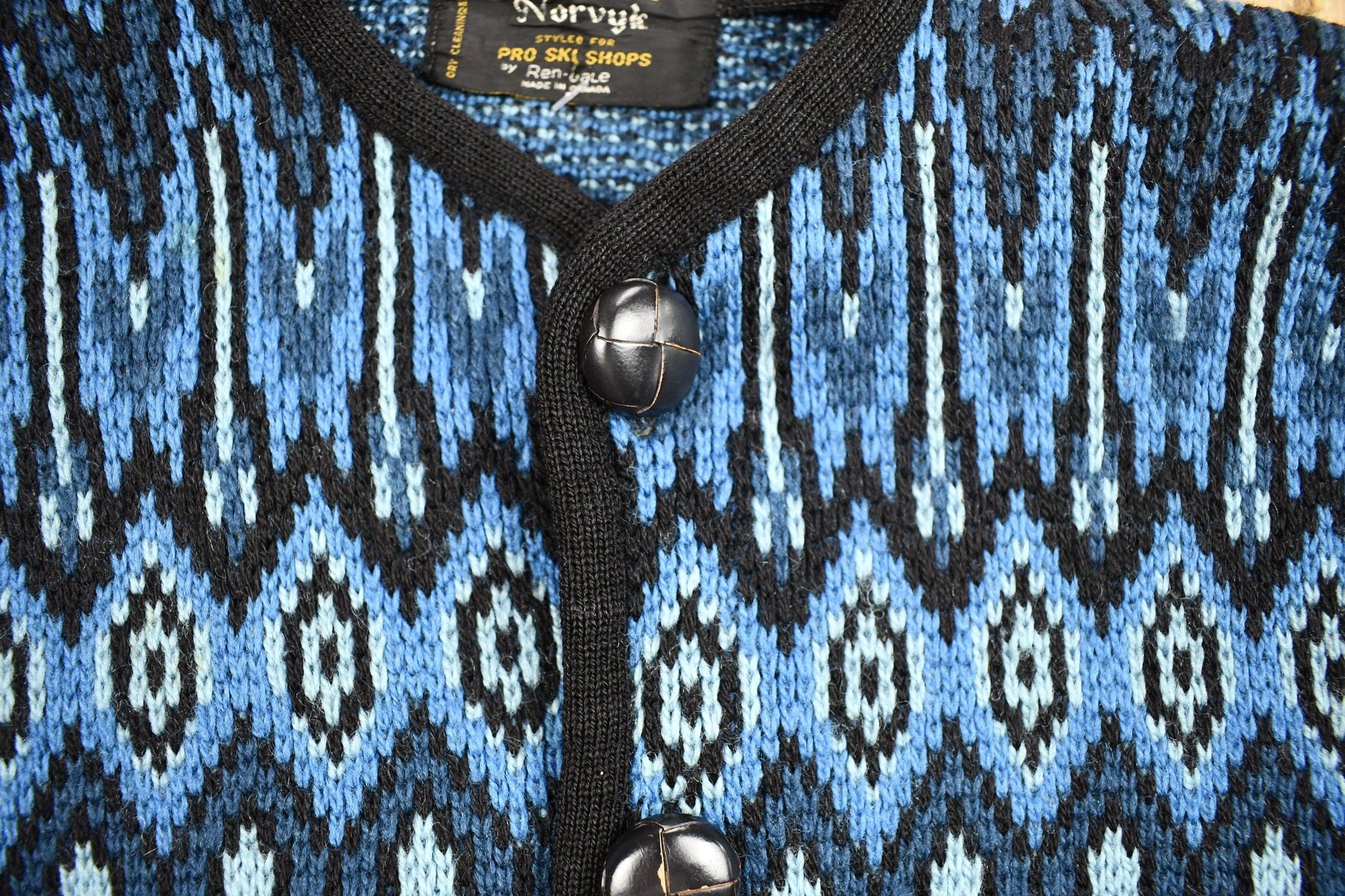 Vintage 1980s Norvyk Pure Wool Cardigan Sweater Diamond Pattern Women's S from propervintagecanada