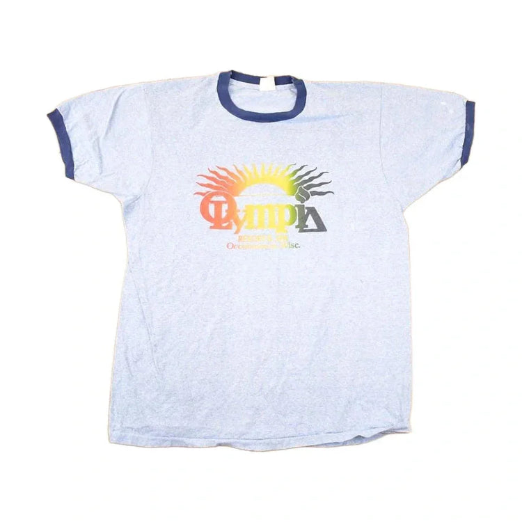 Vintage 1980s Olympia Resort And Spa Souvenir Travel Ringer T-Shirt Men's L from propervintagecanada