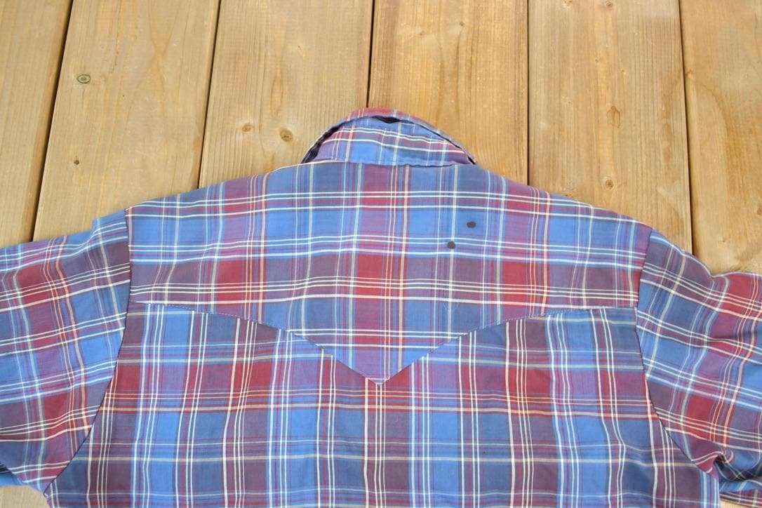 Vintage 1980s Open Range Plaid Western Cowboy Button Up Shirt Men's Large from propervintagecanada