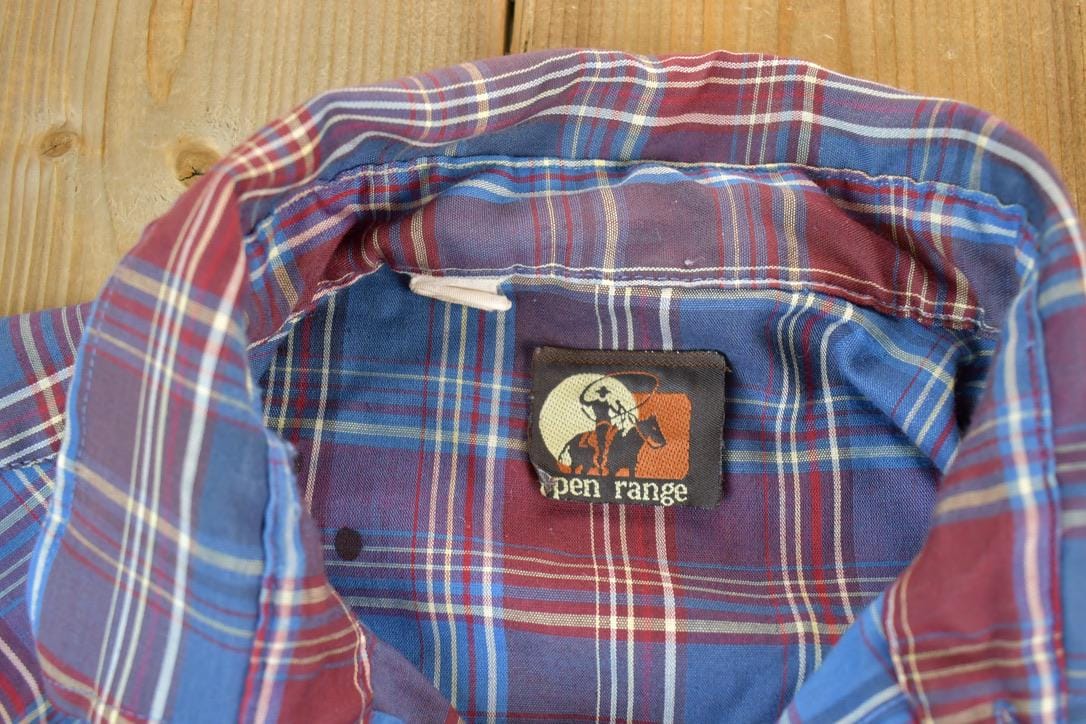 Vintage 1980s Open Range Plaid Western Cowboy Button Up Shirt Men's Large from propervintagecanada
