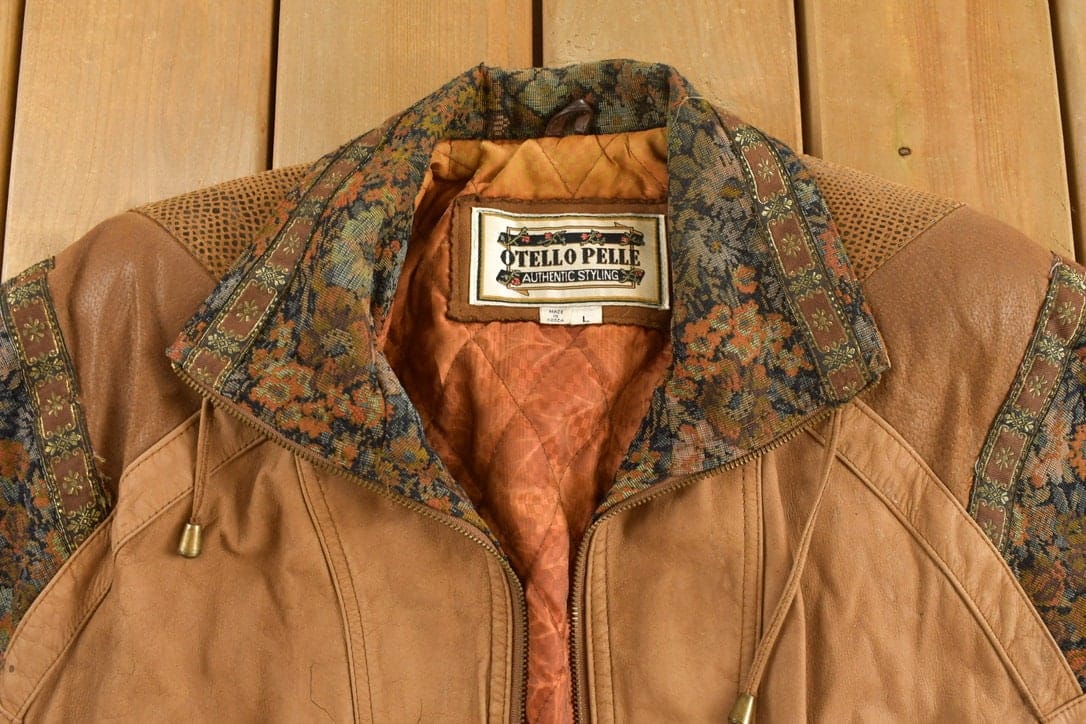 Vintage 1980s Otello Pelle Floral Pattern Jacket Men's Large from propervintagecanada