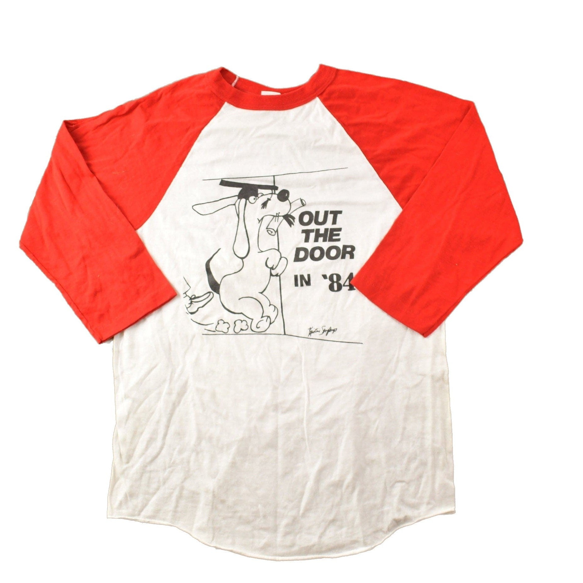 Vintage 1980s Out The Door In '84 Graduation Graphic T Shirt Men's Medium from propervintagecanada