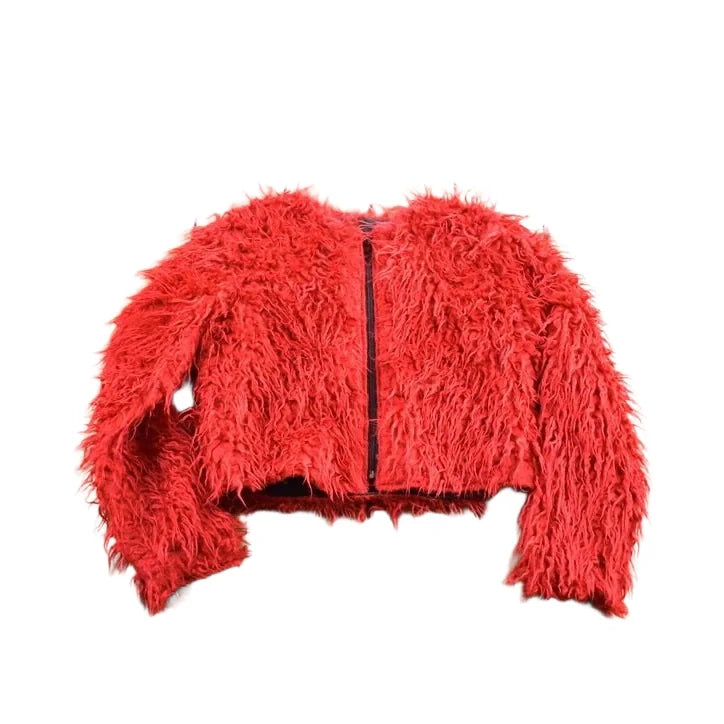 Vintage 1980s P&M Chorley Fashion Crimes Mid Length Shag Red Fur Coat One Size from propervintagecanada