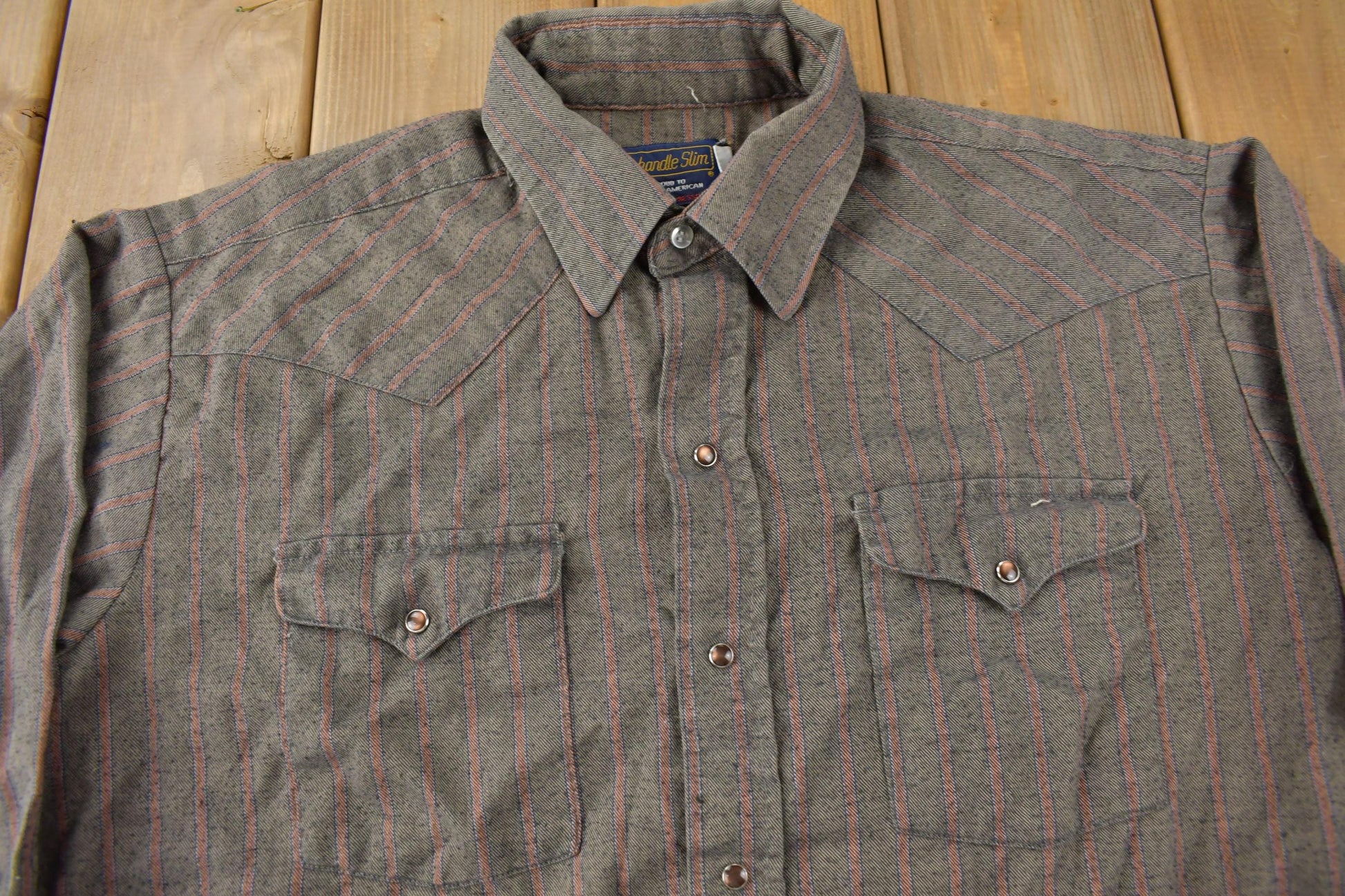 Vintage 1980s Panhandle Slim Western Style Striped Button Up Shirt Men's Large from propervintagecanada
