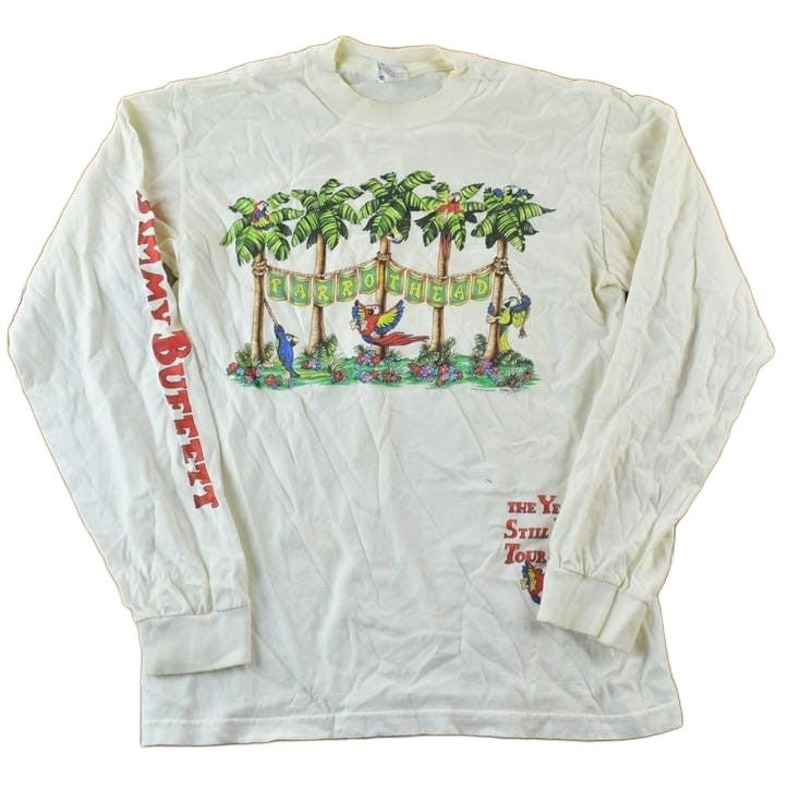 Vintage 1980s Parrothead Jimmy Buffett Souvenir Single Stitch Graphic Print Long Sleeve T-Shirt Men's Small from propervintagecanada