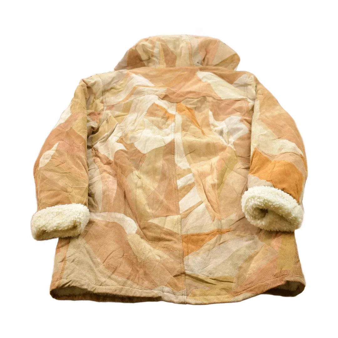 Vintage 1980s Patchwork Shearling Hooded Jacket Men's XL from propervintagecanada