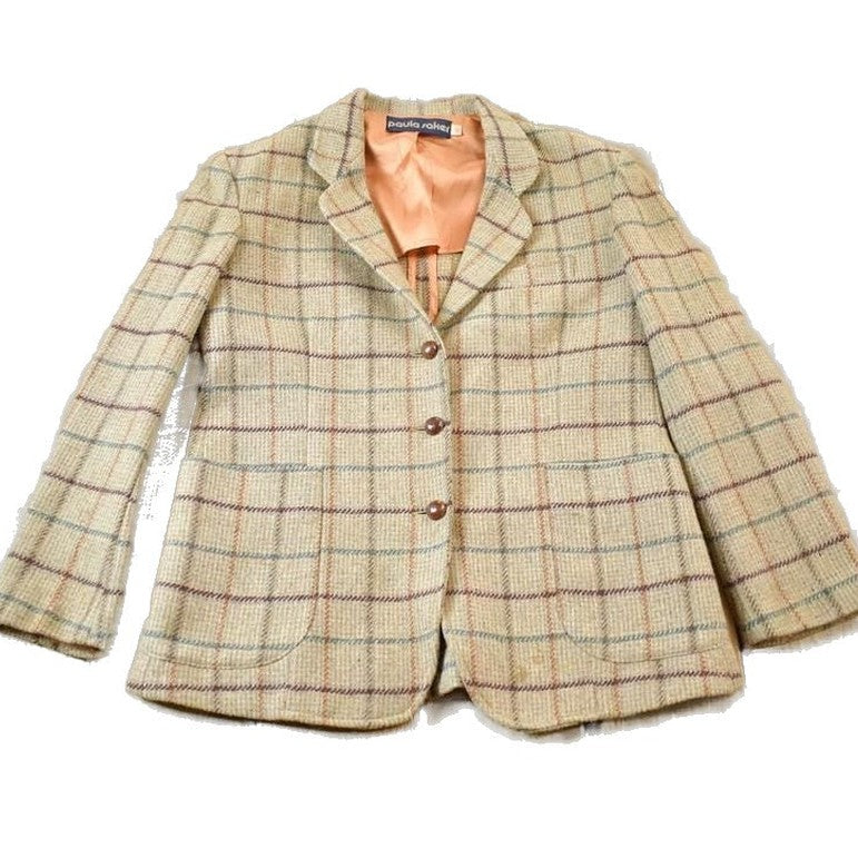 Vintage 1980s Paula Sakes Plaid Wool Silk Lined Blazer Women's M from propervintagecanada