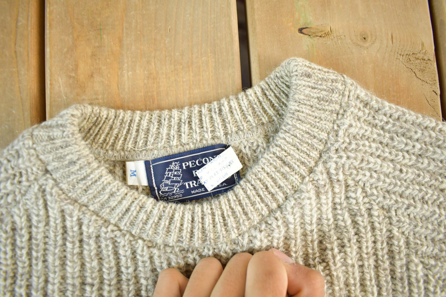Vintage 1980s Peconic Bay Traders Fisherman Ribbed Wool Knit Sweater Men's Small from propervintagecanada