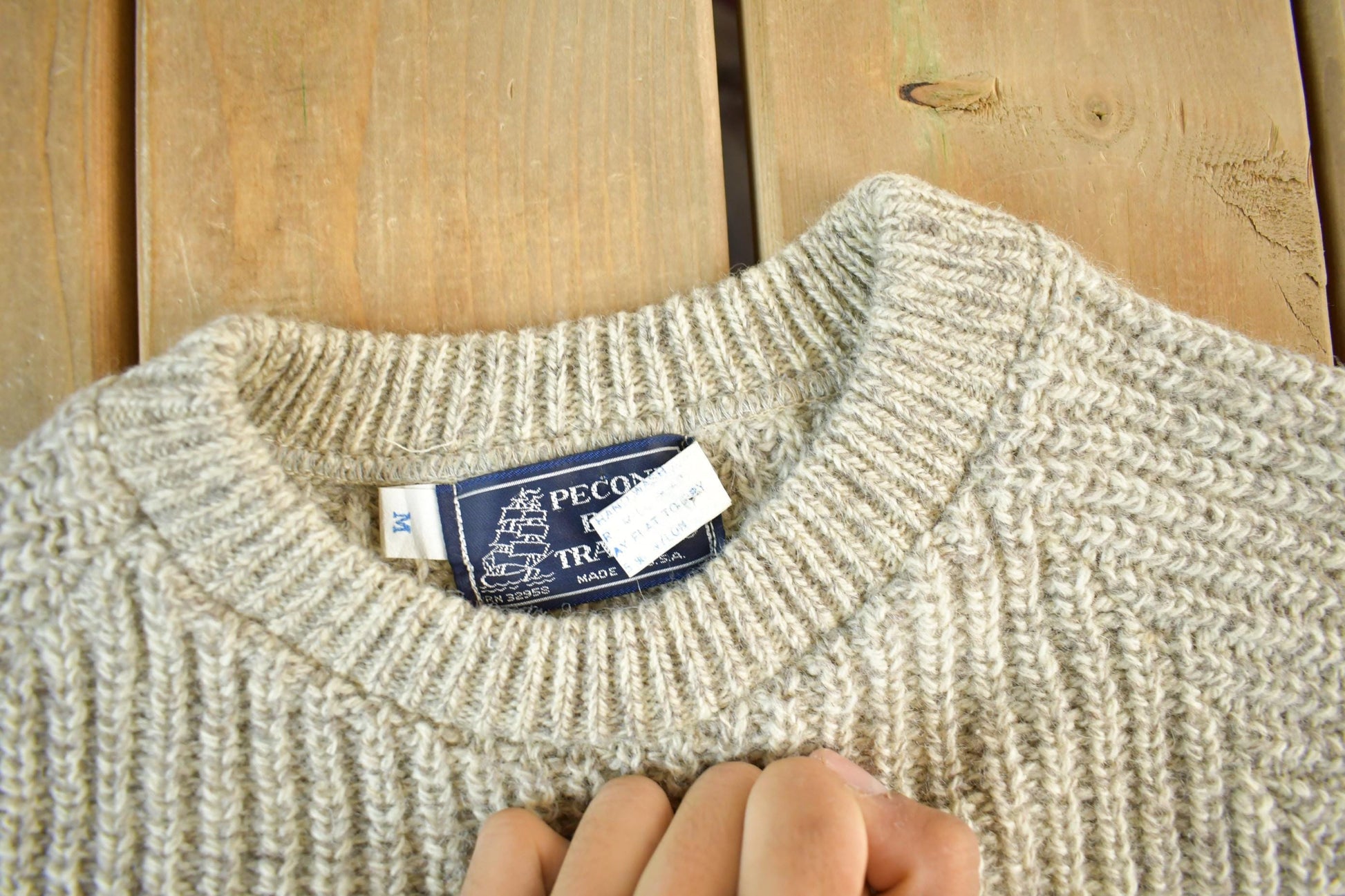 Vintage 1980s Peconic Bay Traders Fisherman Ribbed Wool Knit Sweater Men's Small from propervintagecanada