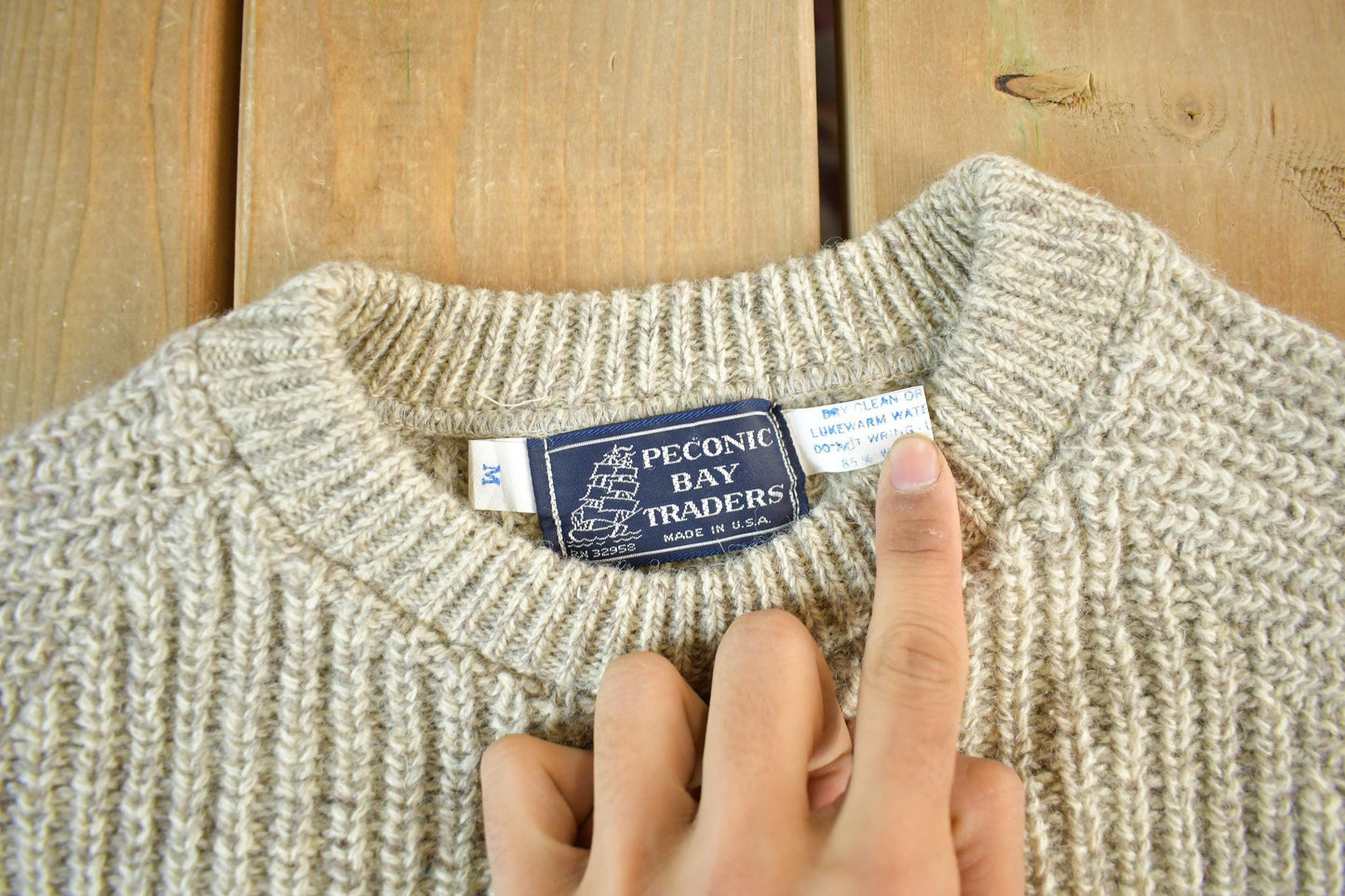 Vintage 1980s Peconic Bay Traders Fisherman Ribbed Wool Knit Sweater Men's Small from propervintagecanada