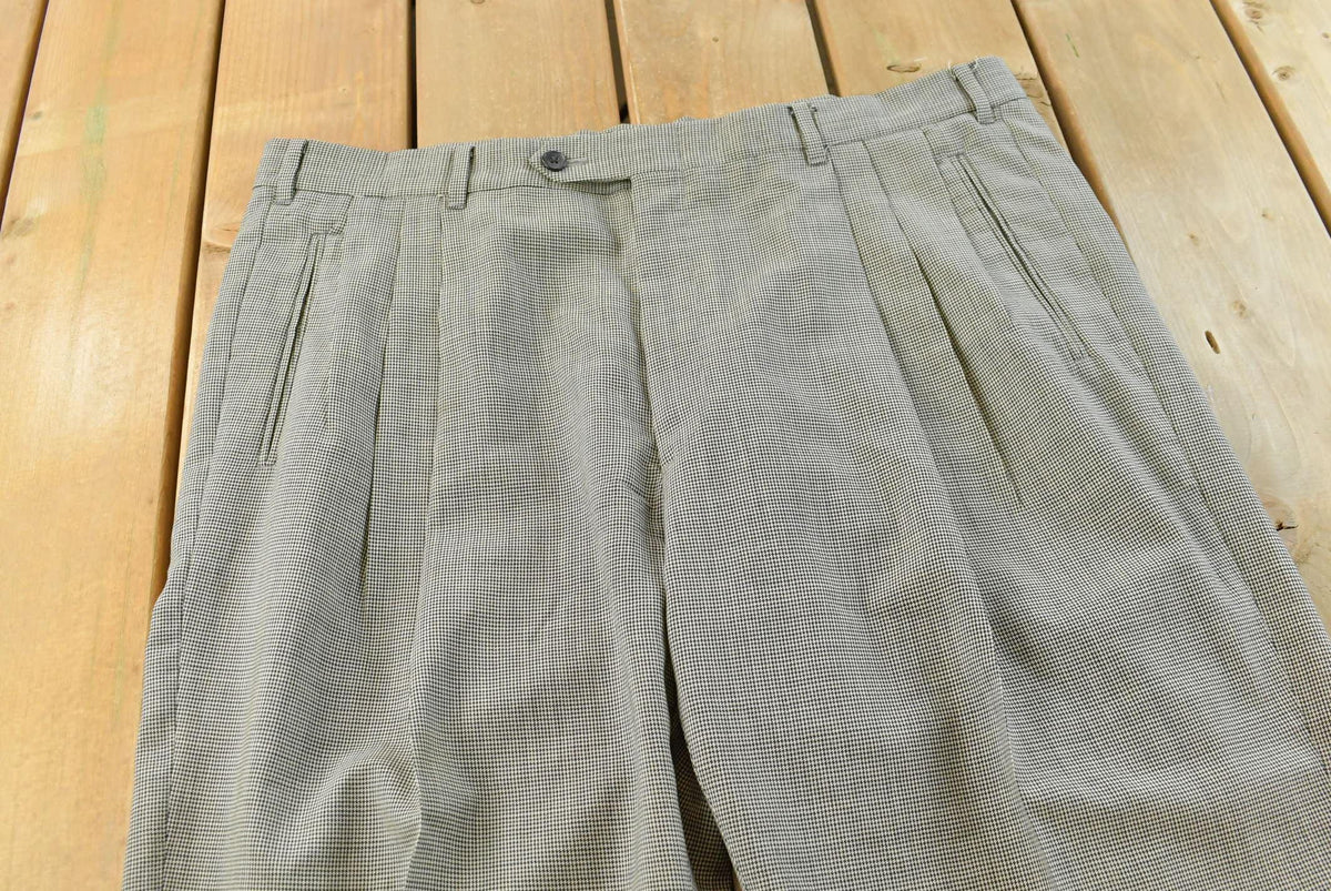 Vintage 1980s Pierre Cardin Houndstooth Pleated Wool Trousers Men's 39 x 28.5 from propervintagecanada