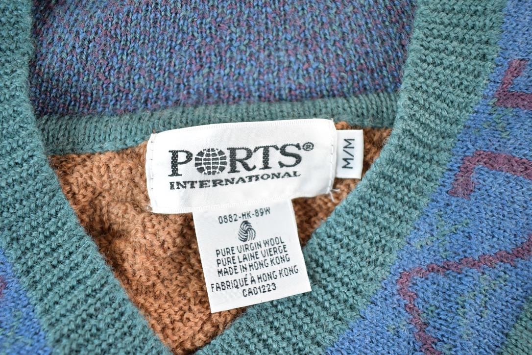 Vintage 1980s Ports International Wool Cable Knit Sweater Mens M from propervintagecanada