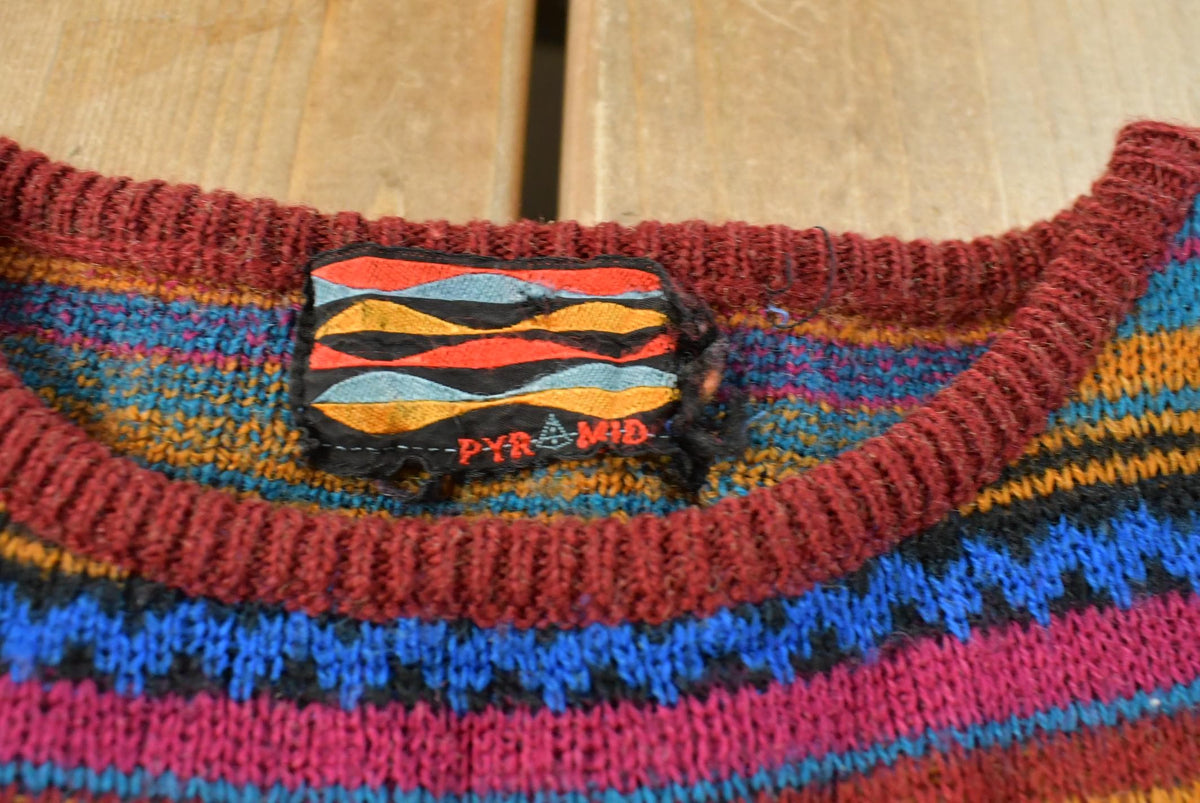 Vintage 1980s Pyramid Oversized Striped Knitted Sweater Men's 2XL from propervintagecanada