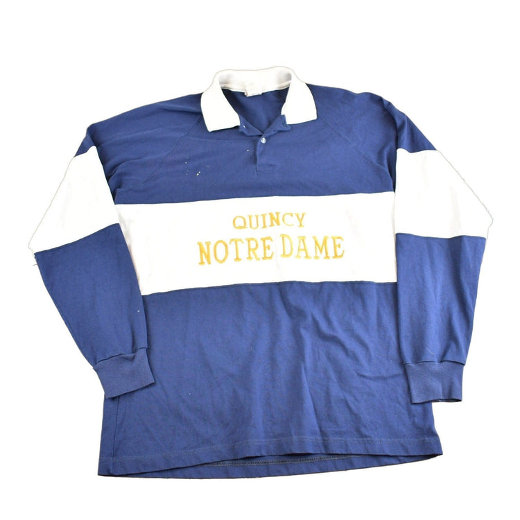 Vintage 1980s Quincy Notre Dame Raiders Collegiate Rugby Shirt Men's S from propervintagecanada