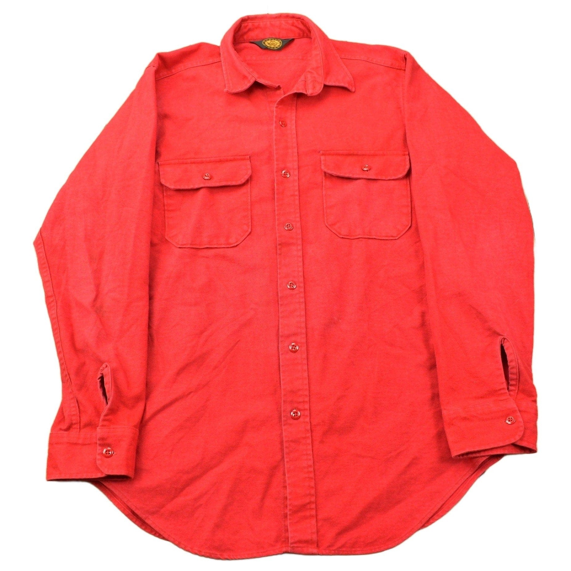 Vintage 1980s Red Woolrich Button Up Shirt Vintage Flannel Men's Large from propervintagecanada