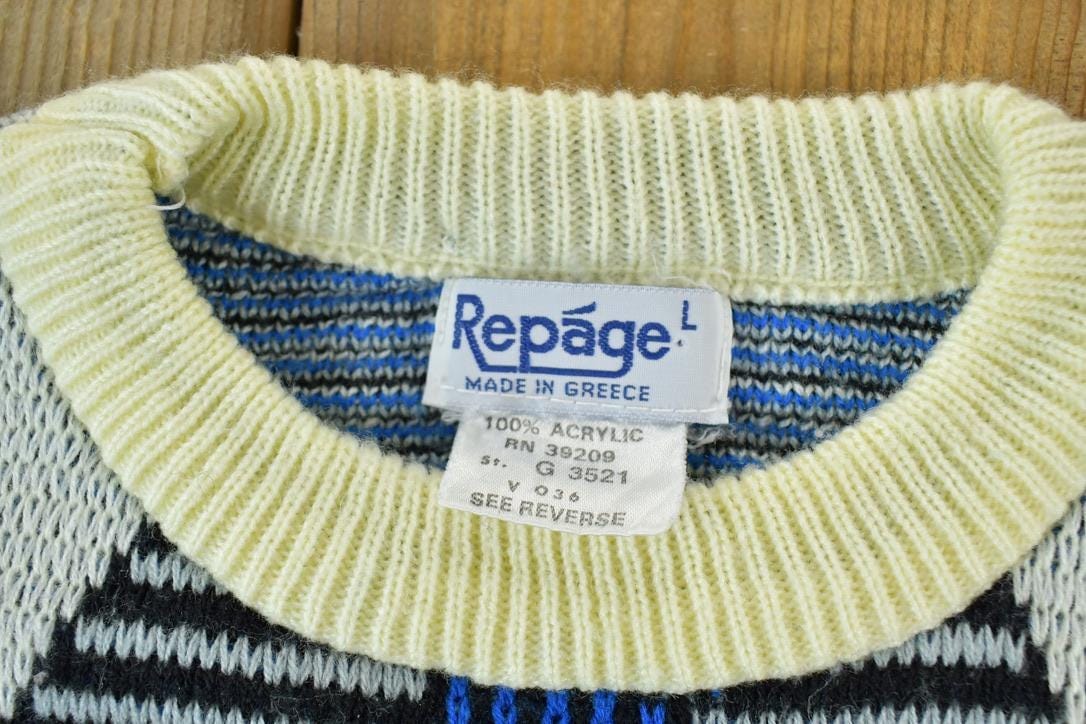 Vintage 1980s Repage Knit Abstract Pattern Crewneck Sweater Men's Large from propervintagecanada