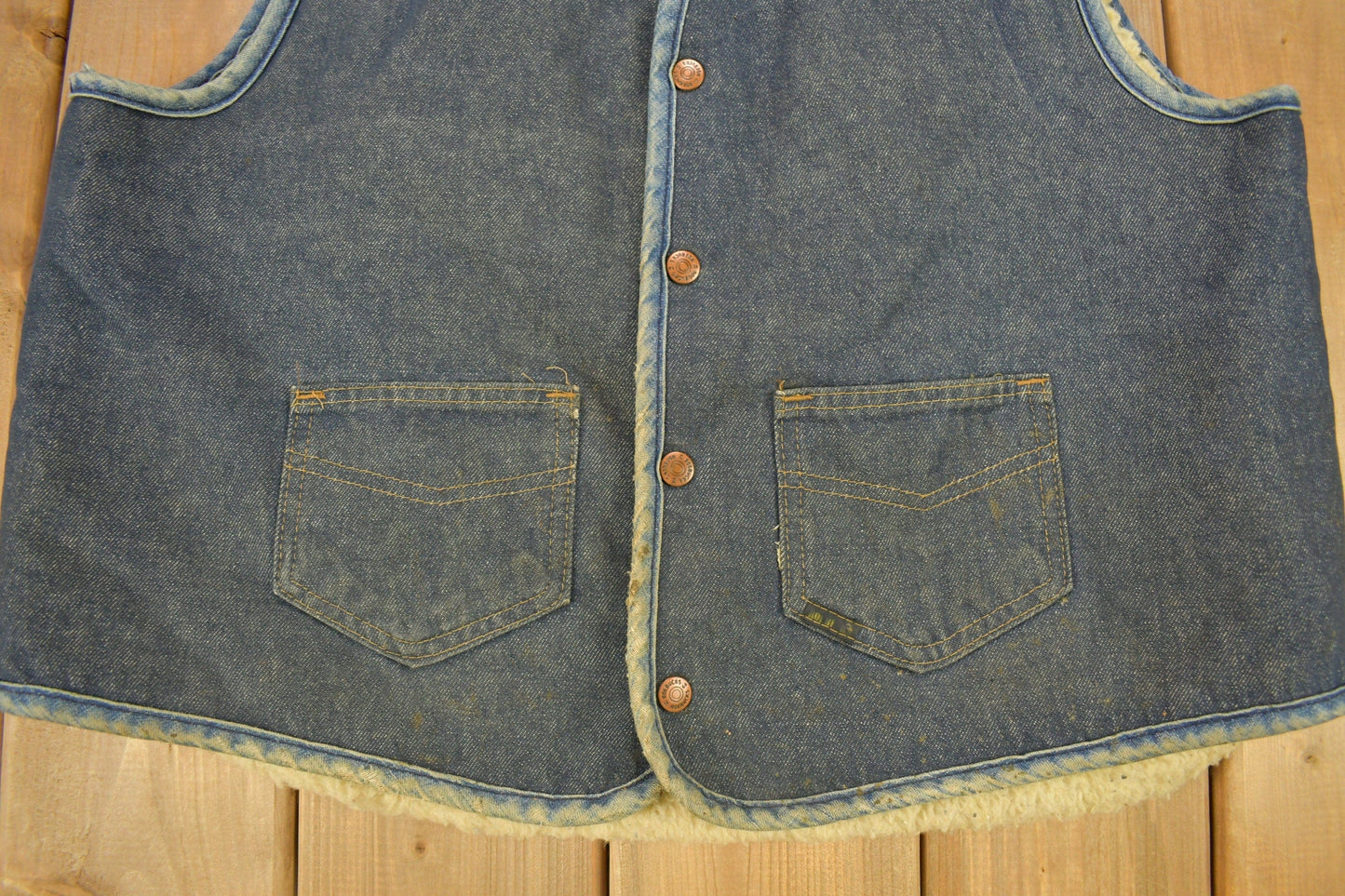 Vintage 1980s Roebucks By Sears Fleece Lined Denim Button Up Vest Men's Large from propervintagecanada