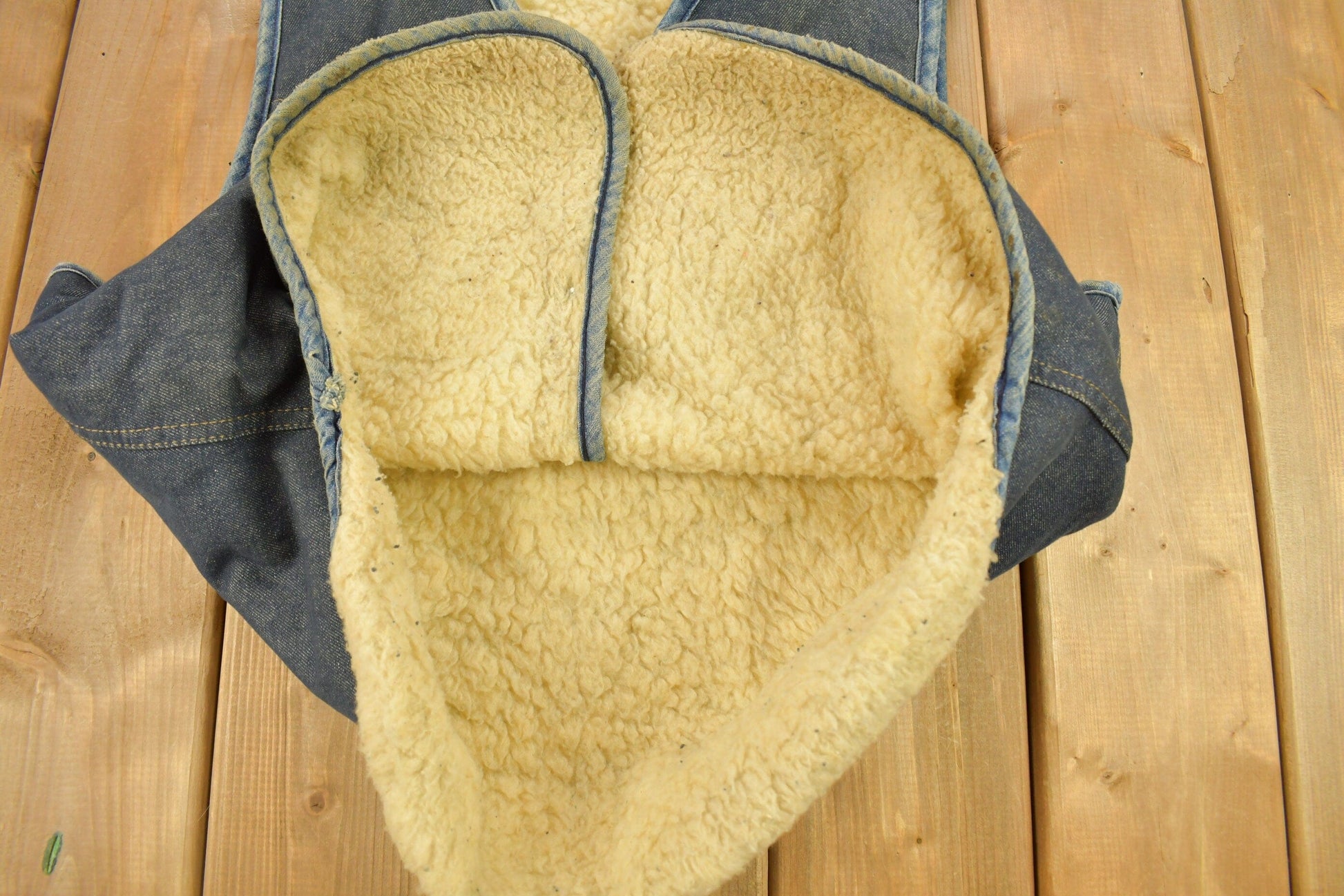 Vintage 1980s Roebucks By Sears Fleece Lined Denim Button Up Vest Men's Large from propervintagecanada