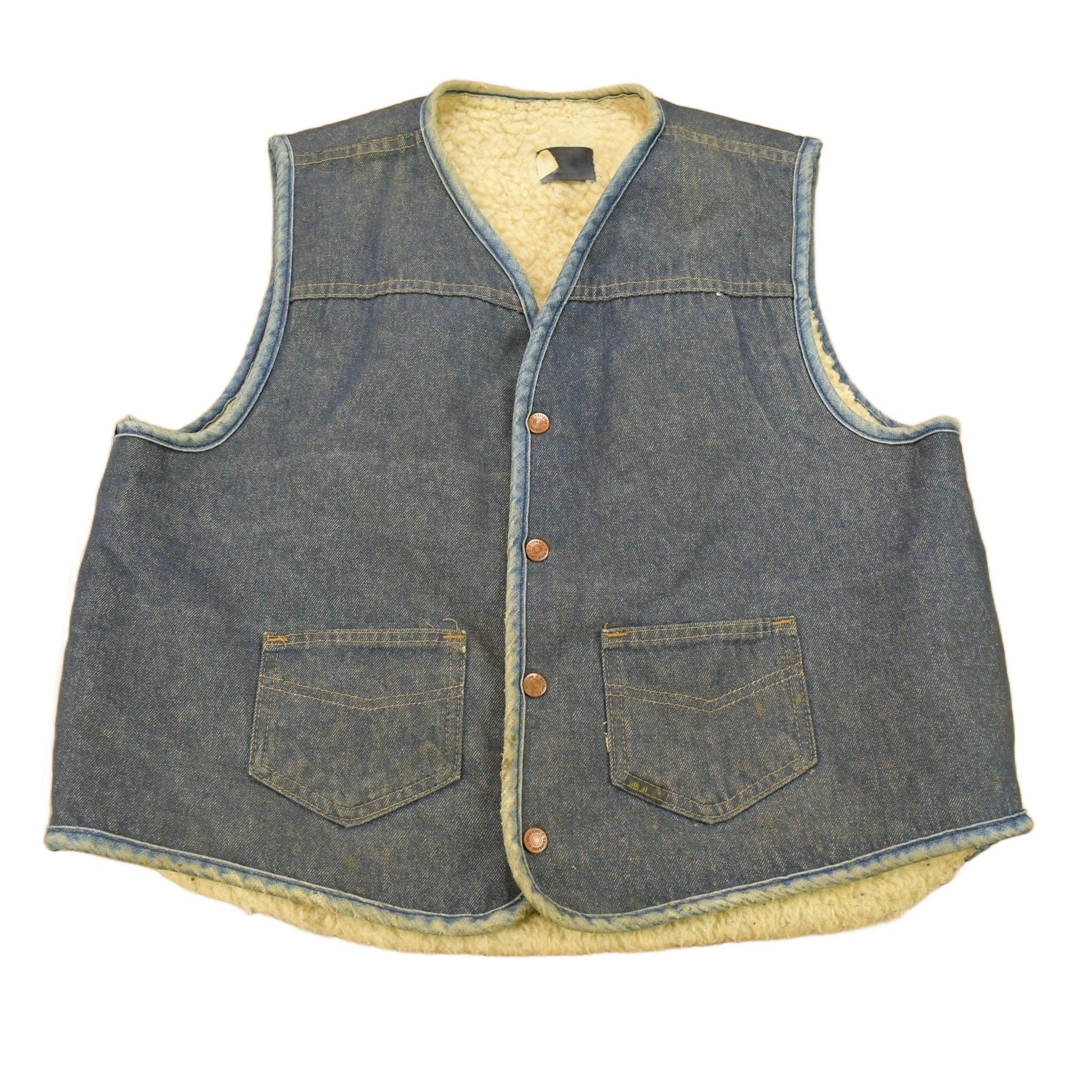 Vintage 1980s Roebucks By Sears Fleece Lined Denim Button Up Vest Men's Large from propervintagecanada