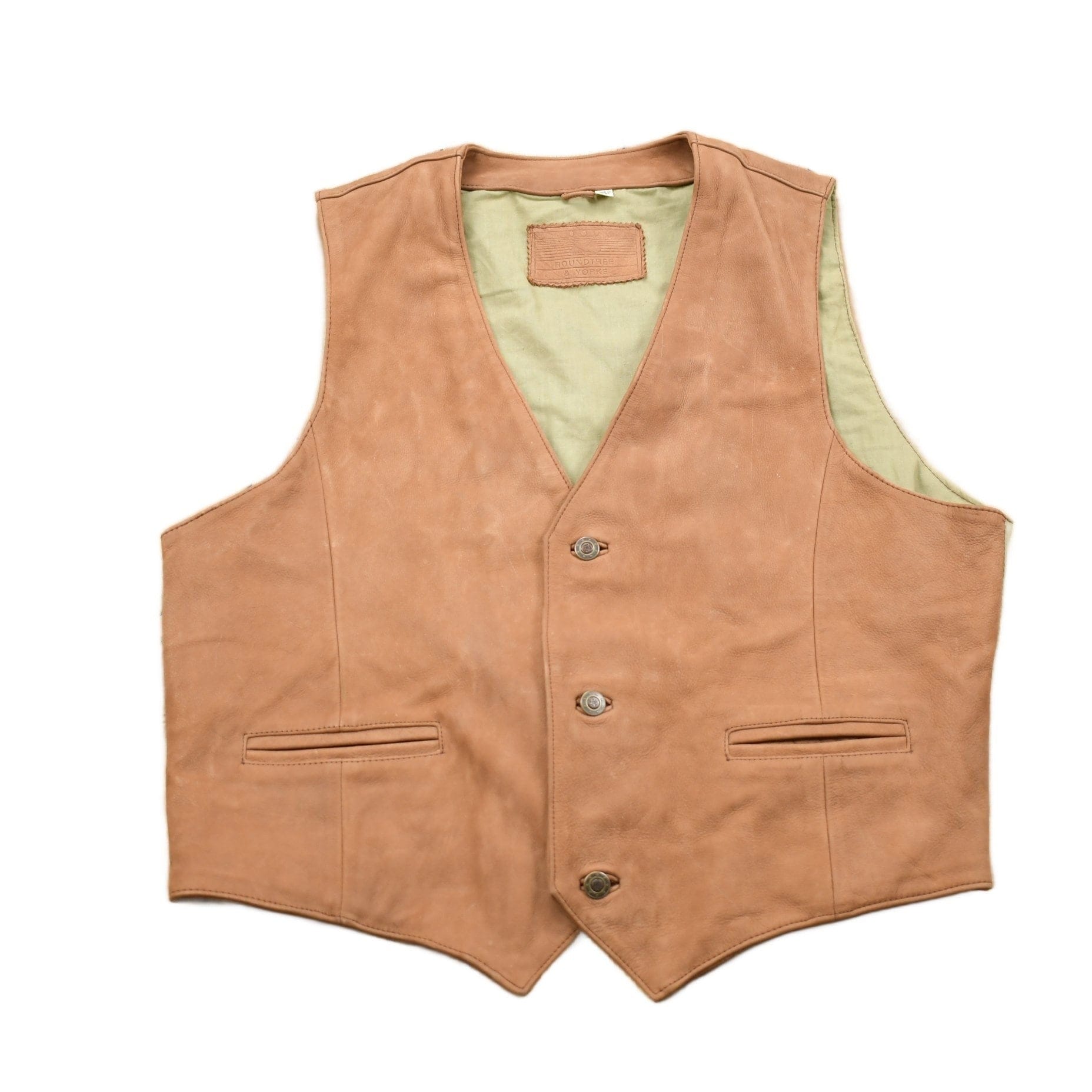 Vintage 1980s Roundtree & Yorke Brown Leather Vest Men's Medium from propervintagecanada