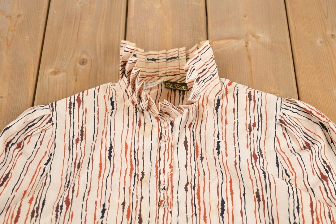 Vintage 1980s Ruffle Collar Button Up Shirt Men's Small from propervintagecanada
