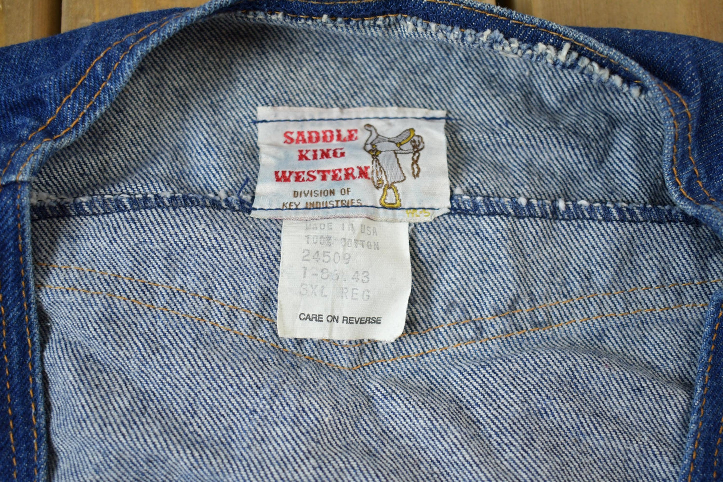 Vintage 1980s Saddle King Western Denim Vest Men's 2XL from propervintagecanada