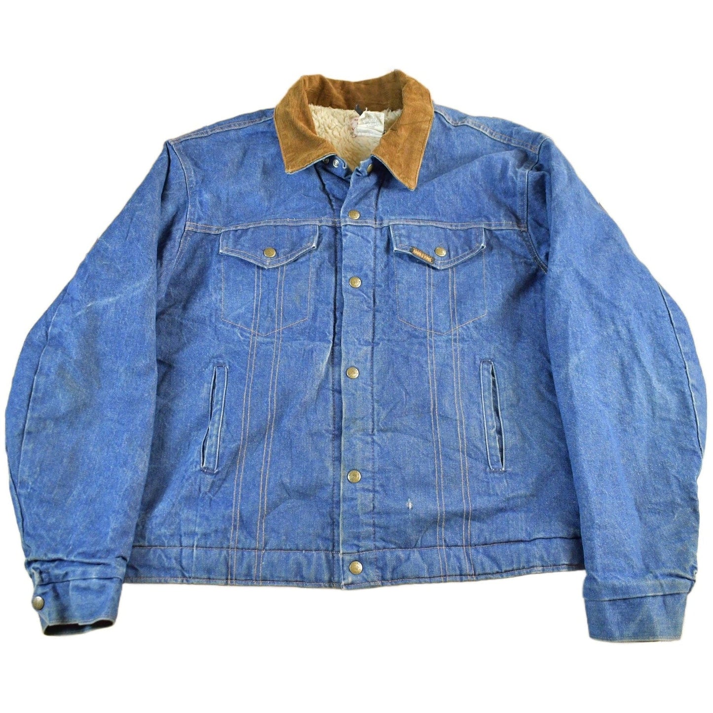 Vintage 1980s Saddle King Western Sherpa Lined Denim Jean Jacket Men's XL from propervintagecanada