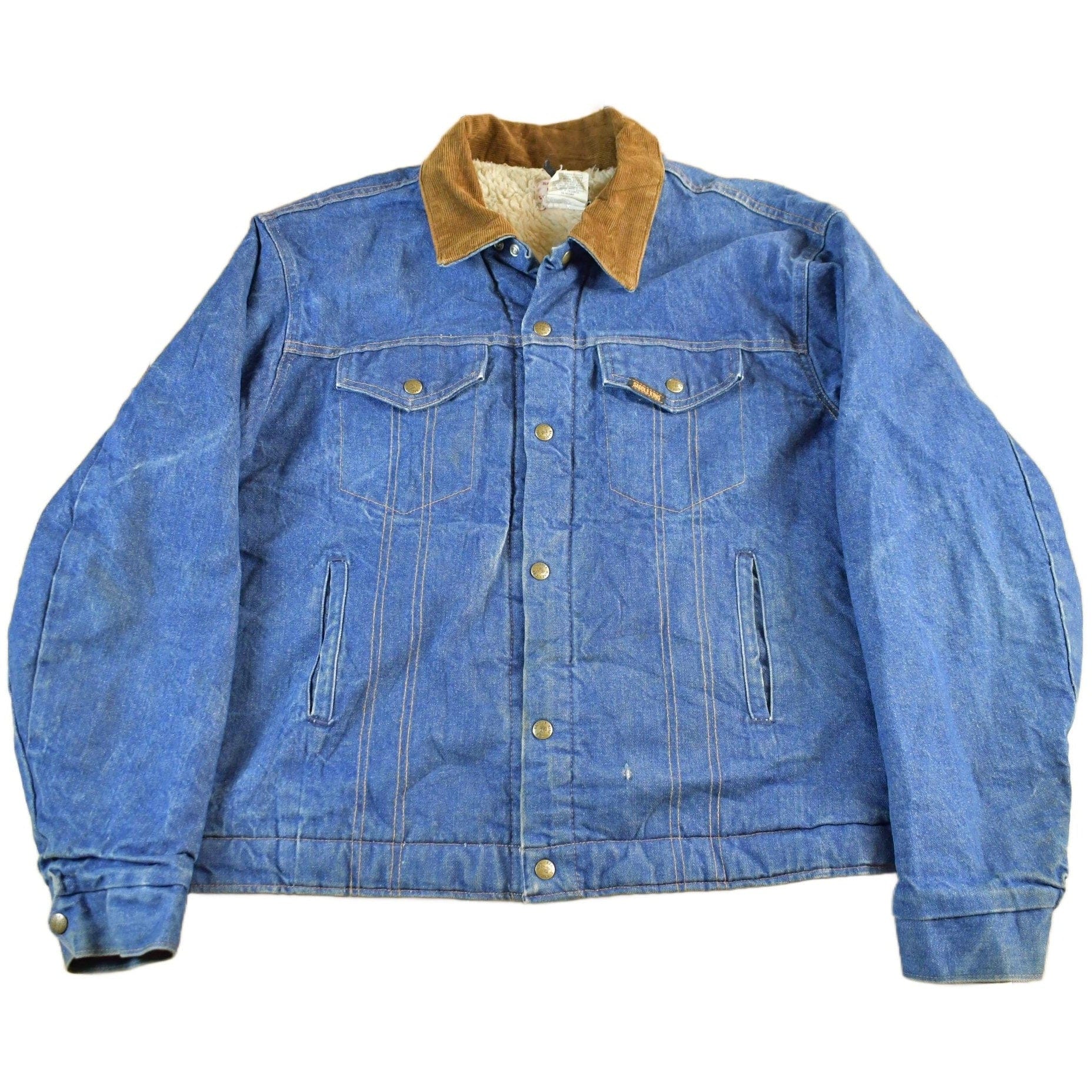 Vintage 1980s Saddle King Western Sherpa Lined Denim Jean Jacket Men's XL from propervintagecanada