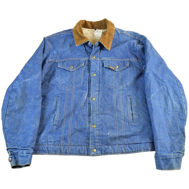 Vintage 1980s Saddle King Western Sherpa Lined Denim Jean Jacket Men's XL from propervintagecanada