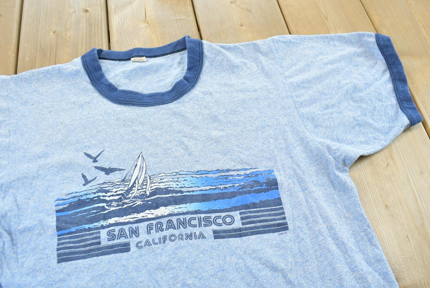 Vintage 1980s San Francisco Sailboat Souvenir Ringer T Shirt Mens S from propervintagecanada