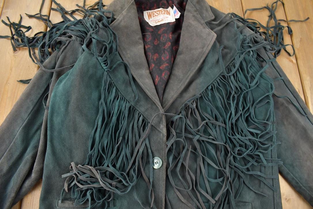 Vintage 1980s Schott Western Wear Fringe Leather Jacket Women's XL from propervintagecanada