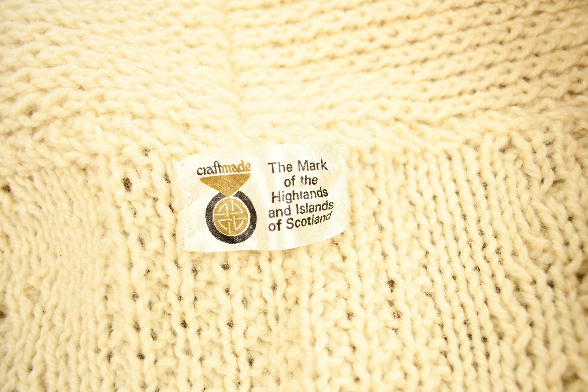 Vintage 1980s Scottish Craft Made 3D Cable Knit Button Up Sweater Men's Large from propervintagecanada