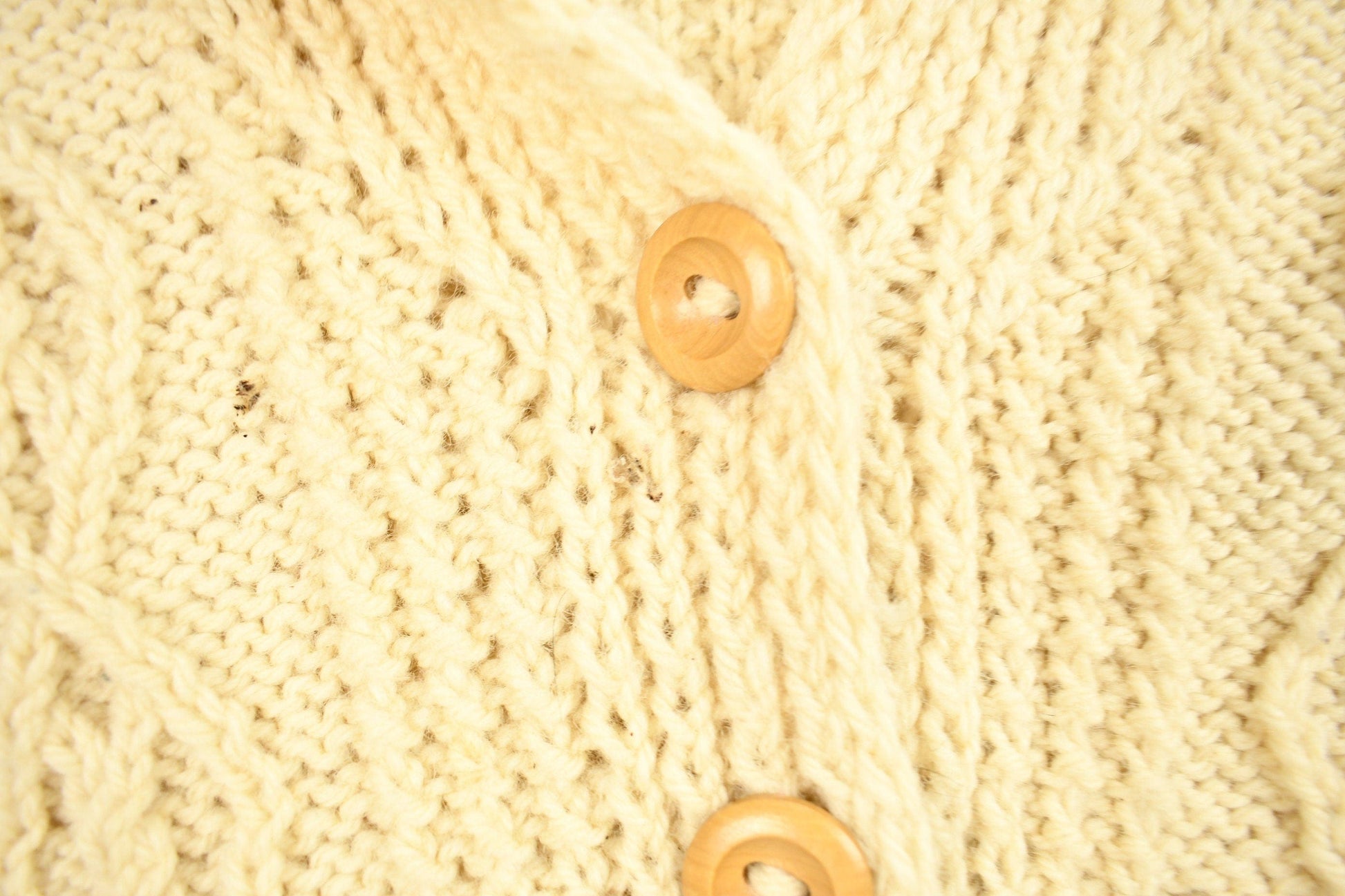 Vintage 1980s Scottish Craft Made 3D Cable Knit Button Up Sweater Men's Large from propervintagecanada