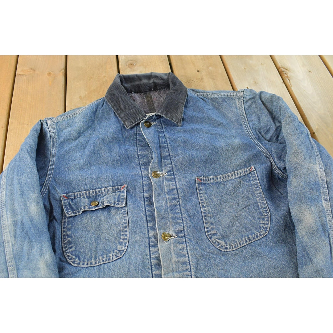Vintage 1980s Sears Blanket Lined Denim Chore Jacket Men's L / Jean Jacket / Union Made in USA / Distressed / Faded / 80s Workwear from propervintagecanada