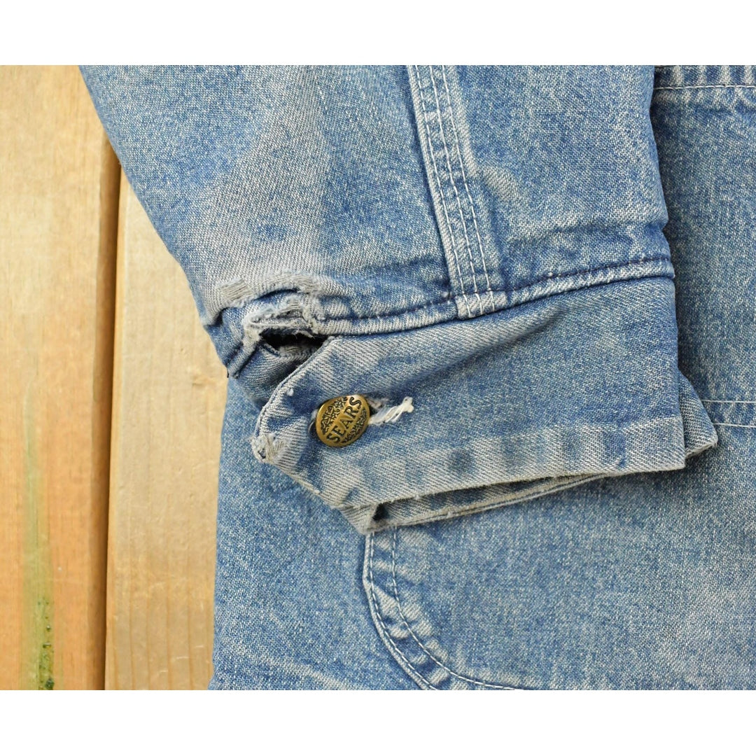 Vintage 1980s Sears Blanket Lined Denim Chore Jacket Men's L / Jean Jacket / Union Made in USA / Distressed / Faded / 80s Workwear from propervintagecanada