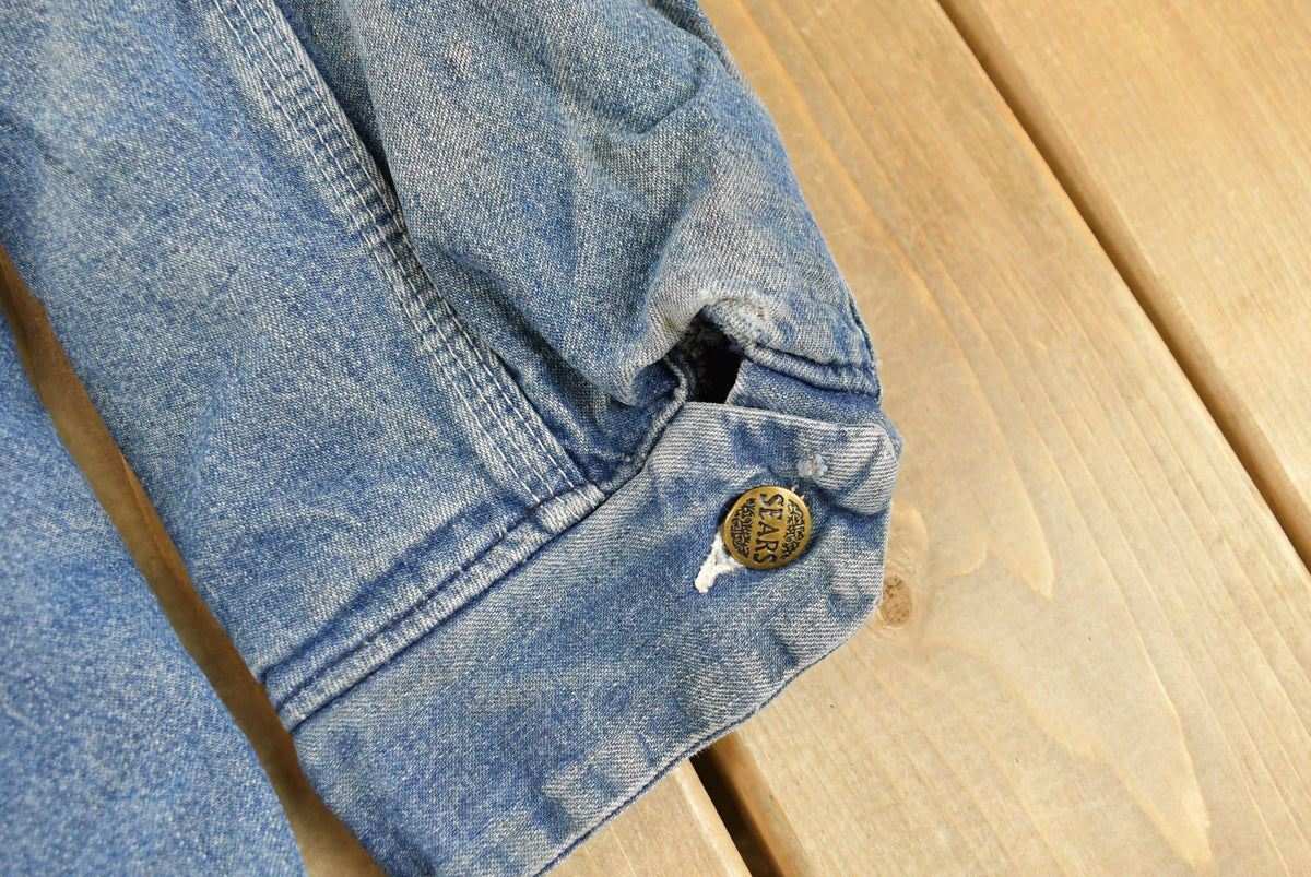 Vintage 1980s Sears Blanket Lined Denim Chore Jacket Men's L / Jean Jacket / Union Made in USA / Distressed / Faded / 80s Workwear from propervintagecanada