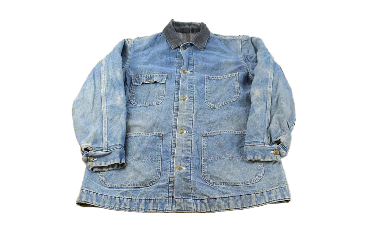 Vintage 1980s Sears Blanket Lined Denim Chore Jacket Men's L / Jean Jacket / Union Made in USA / Distressed / Faded / 80s Workwear from propervintagecanada