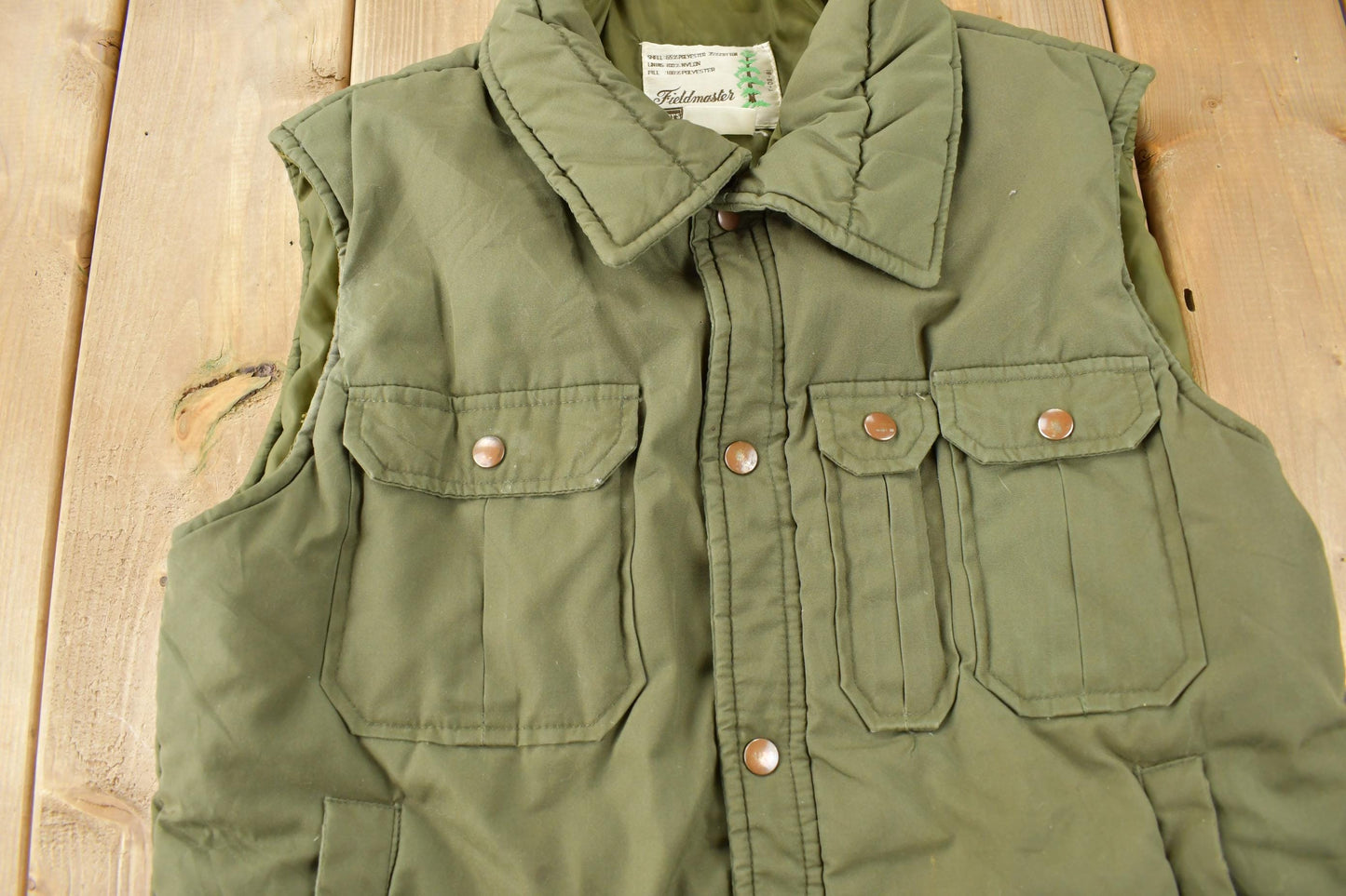 Vintage 1980s Sears Field-Masters Green Puffer Vest Men's L from propervintagecanada