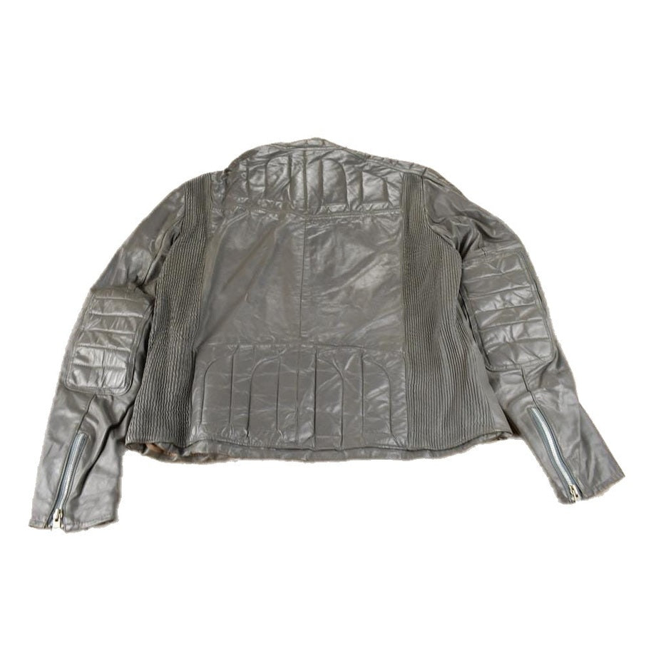 Vintage 1980s Sears Grey Leather Café Racer Jacket Men's XL from propervintagecanada