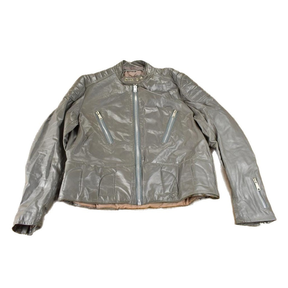 Vintage 1980s Sears Grey Leather Café Racer Jacket Men's XL from propervintagecanada