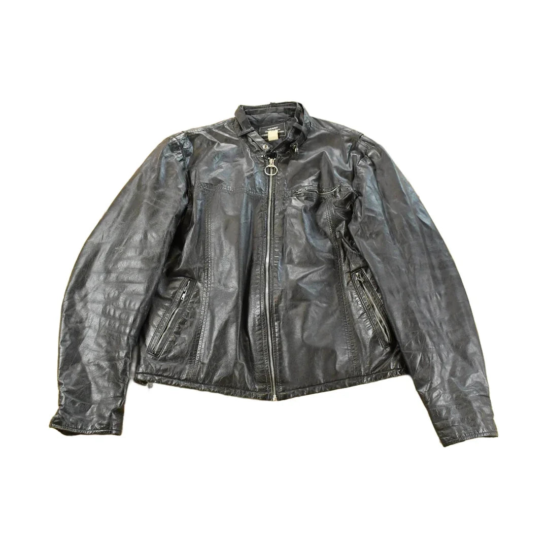 Vintage 1980s Sears Leather Moto Cafe Racer Biker Jacket Men's Large from propervintagecanada