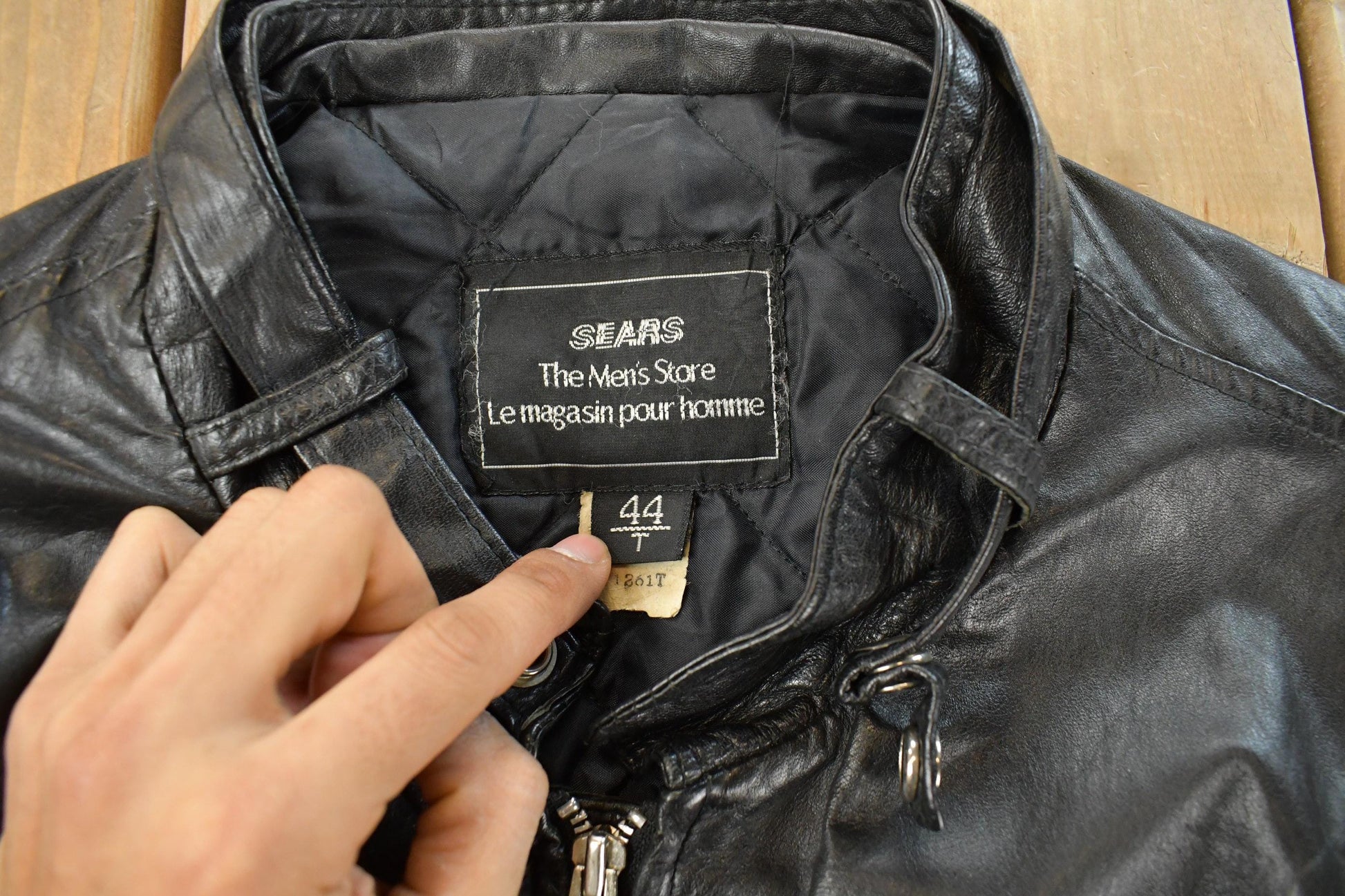 Vintage 1980s Sears Leather Moto Cafe Racer Biker Jacket Men's Large from propervintagecanada