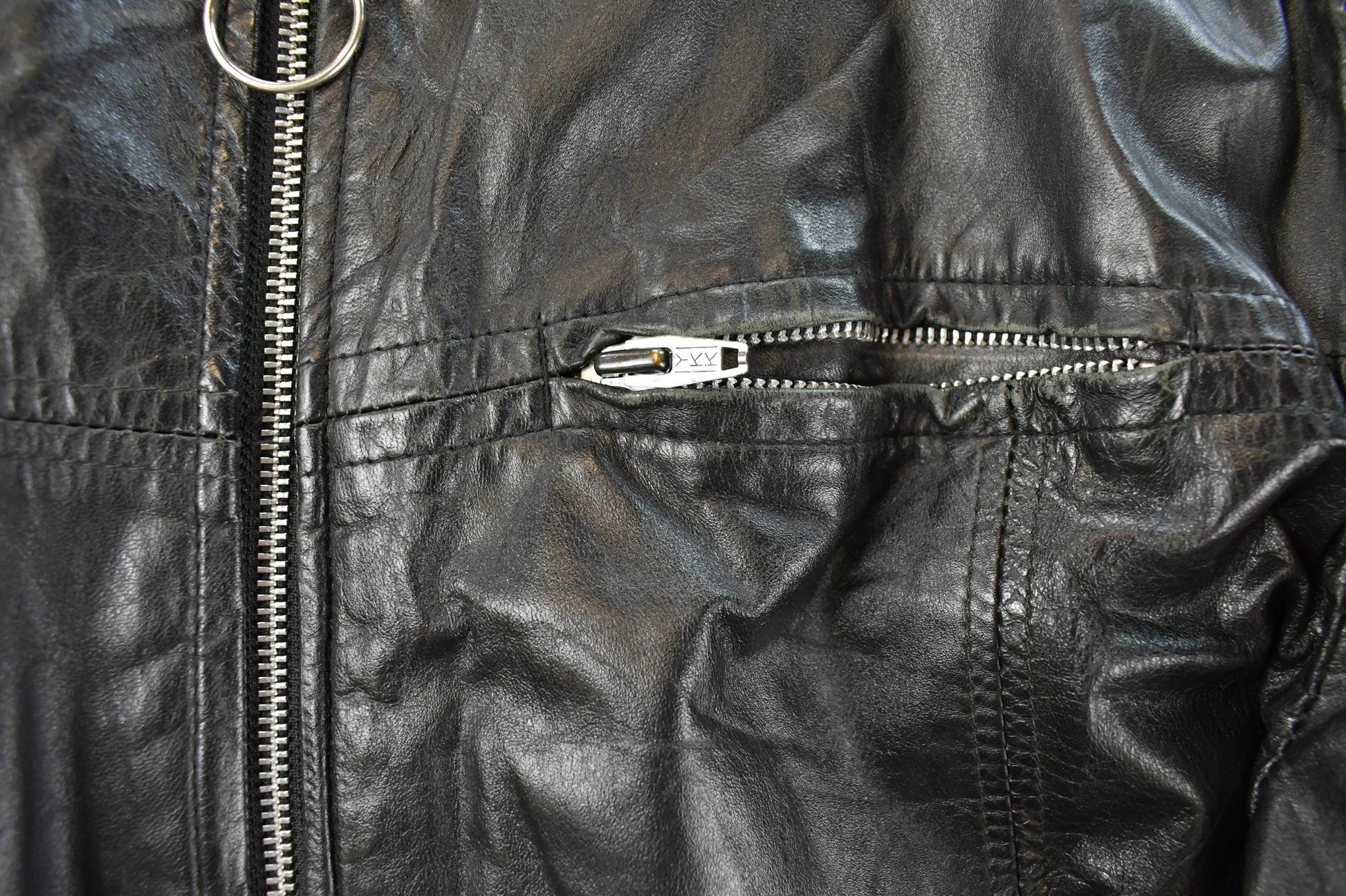 Vintage 1980s Sears Leather Moto Cafe Racer Biker Jacket Men's Large from propervintagecanada