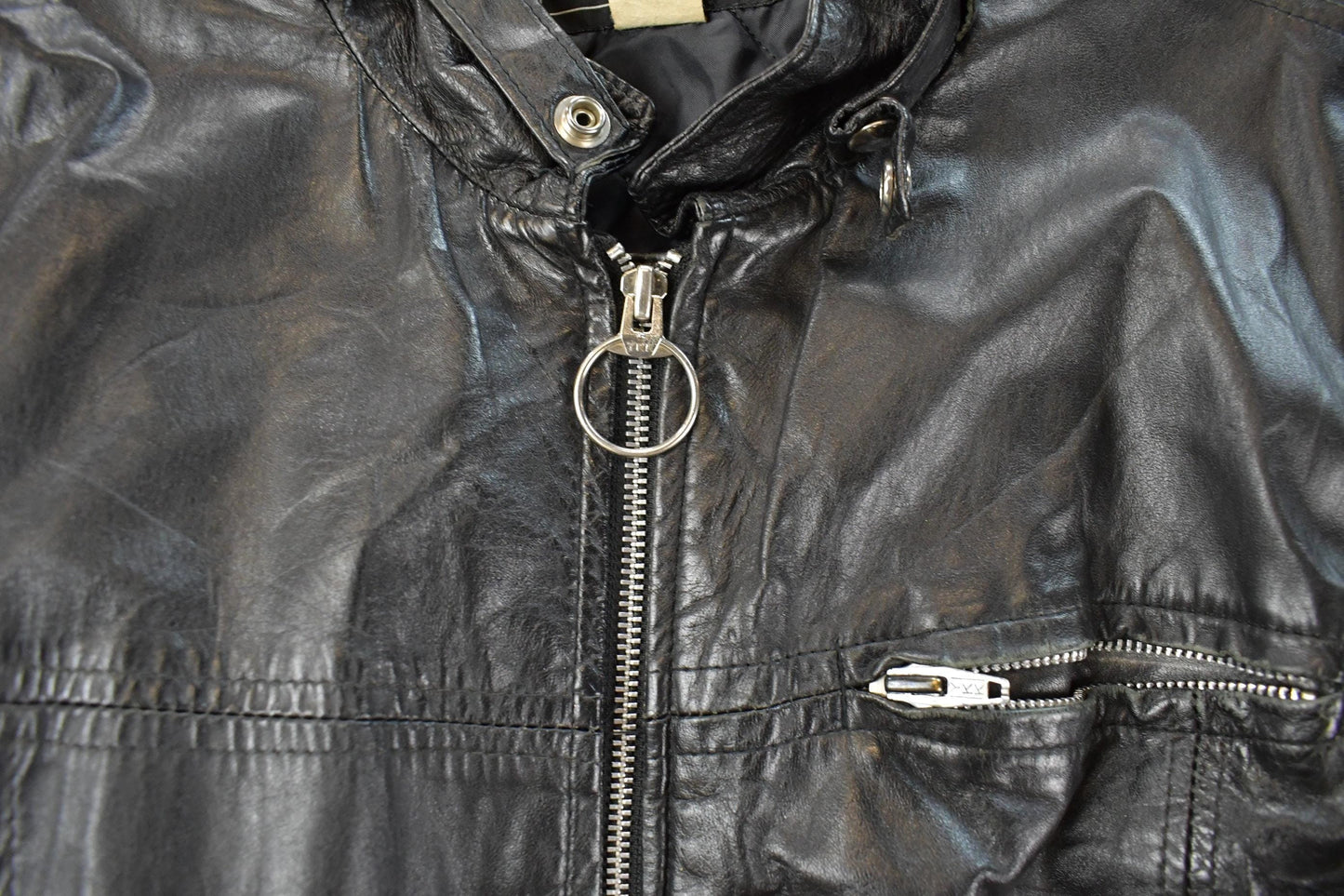 Vintage 1980s Sears Leather Moto Cafe Racer Biker Jacket Men's Large from propervintagecanada