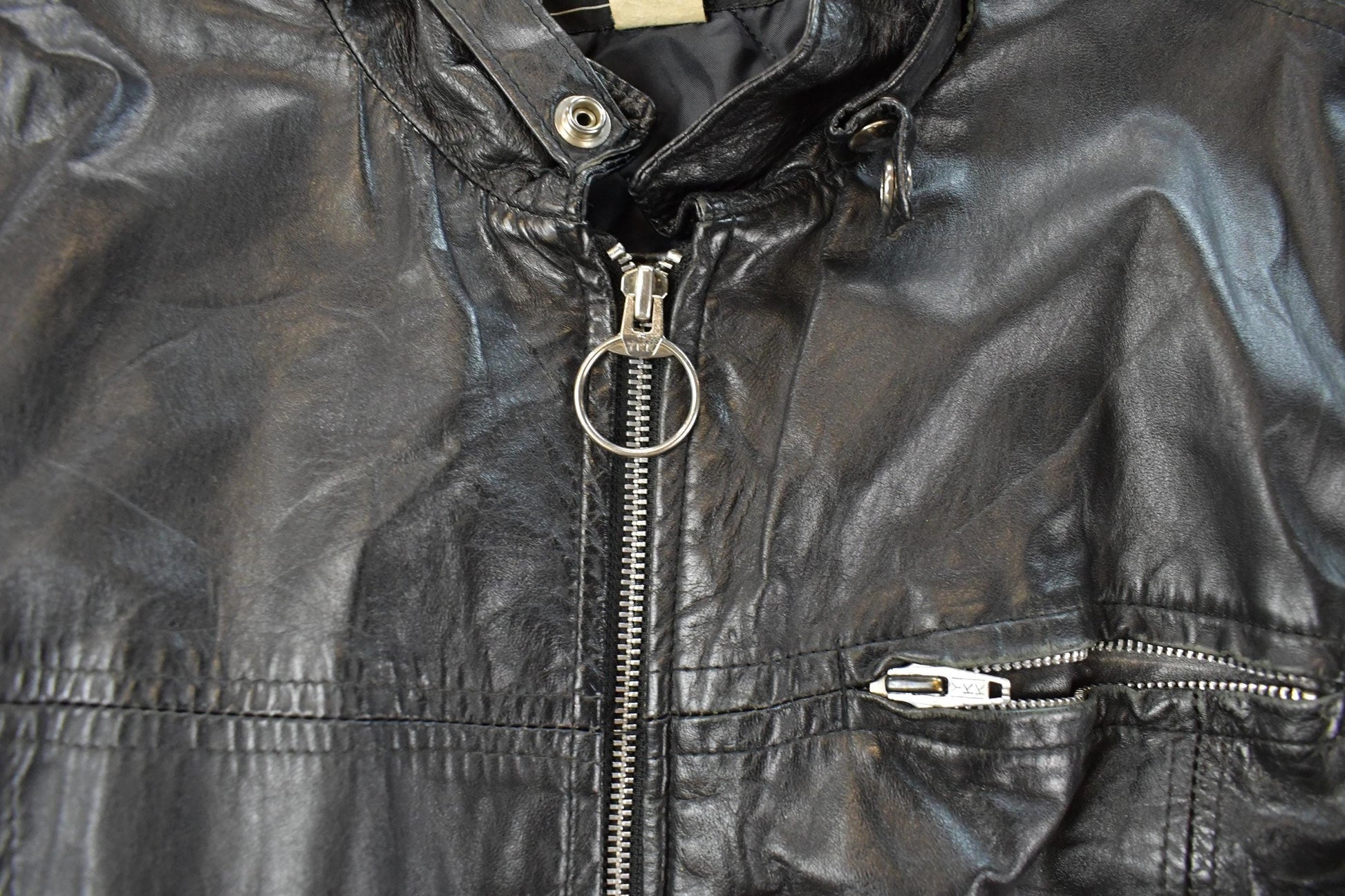 Vintage 1980s Sears Leather Moto Cafe Racer Biker Jacket Men's Large from propervintagecanada