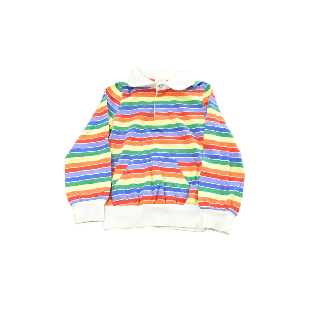 Vintage 1980s Sears Striped Rugby Polo Collared Sweatshirt Youth 6 from propervintagecanada