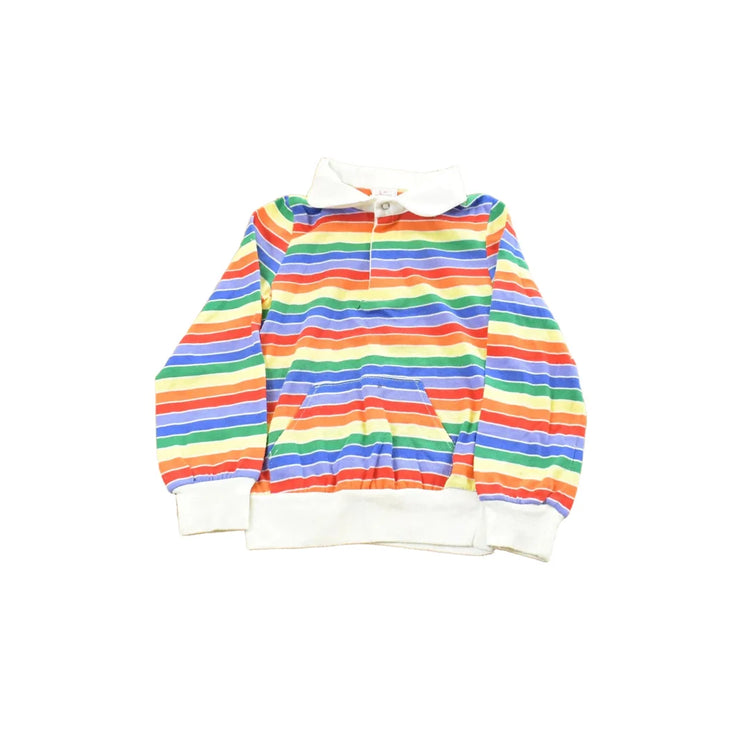Vintage 1980s Sears Striped Rugby Polo Collared Sweatshirt Youth 6 from propervintagecanada
