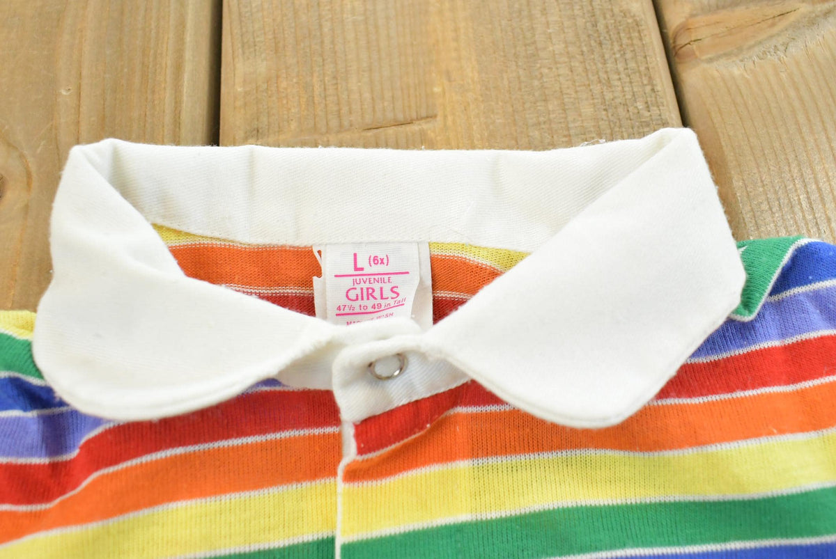 Vintage 1980s Sears Striped Rugby Polo Collared Sweatshirt Youth 6 from propervintagecanada